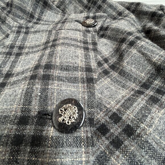 Lluii Womens Plaid Button-Front Wool Blend Jacket Gray Black Checkered Smocked - Picture 8 of 10